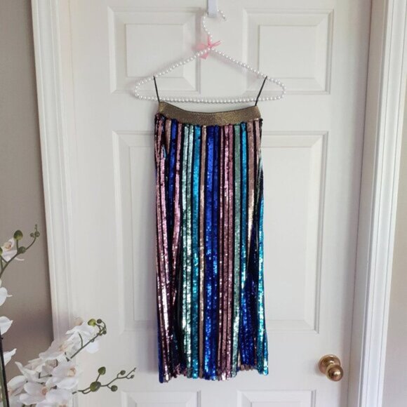 NWT Topshop multicoloured sequin stripe midi skirt, US 0 - Picture 3 of 4